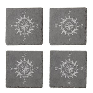 Vintage Compass Engraved Slate Coaster Set