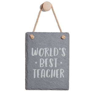 World's Best Teacher Engraved Slate Memo Board - Portrait