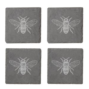 Bee Engraved Slate Coaster Set