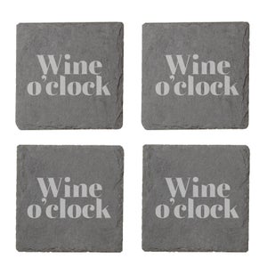 Wine O'Clock Engraved Slate Coaster Set