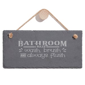 Bathroom Wash Brush Always Flush Engraved Slate Hanging Sign