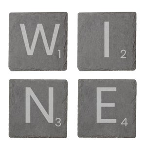 Wine Engraved Slate Coaster Set