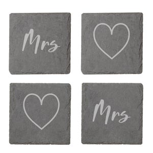 Mrs And Mrs Engraved Slate Coaster Set