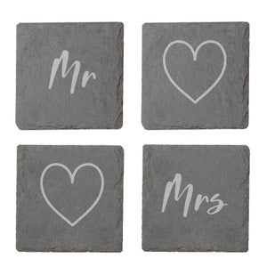 Mr And Mrs Engraved Slate Coaster Set