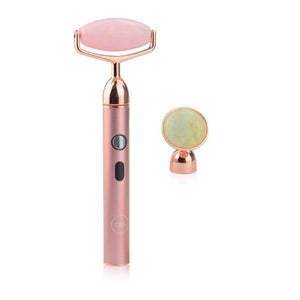 Beauty ORA Electric Crystal/Jade Roller Device - Rose Quartz & Jade - 3 Piece Kit (USB-Rechargeable)