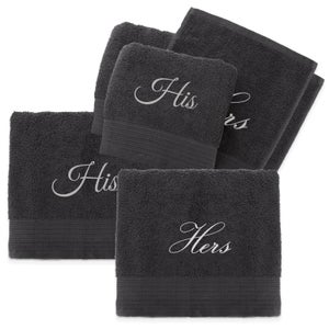His & Hers Cotton Embroidered Towel Bale - Grey