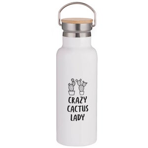 Crazy Cactus Lady Portable Insulated Water Bottle - White
