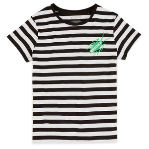 Beetlejuice Cockroach Embroidered Women's T-Shirt - White / Black Striped
