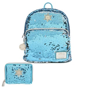Loungefly Disney Frozen Elsa Reversible Sequin Mini Backpack and Wallet Set