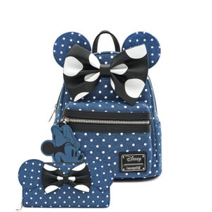 Loungefly Disney Minnie Mouse Denim Mini Backpack and Wallet Set
