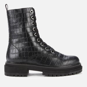 Kurt Geiger London Women's Siva Croc Print Leather Lace Up Boots - Black