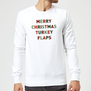 Merry Christmas Turkey Flaps Sweatshirt - White