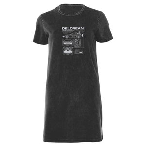 Back To The Future Delorean Women's T-Shirt Dress - Black Acid Wash