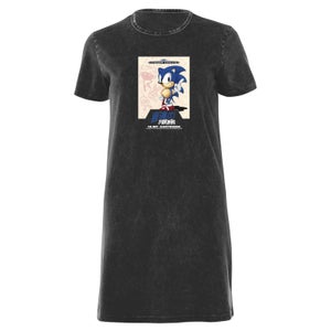 Sega Sonic Women's T-Shirt Dress - Black Acid Wash