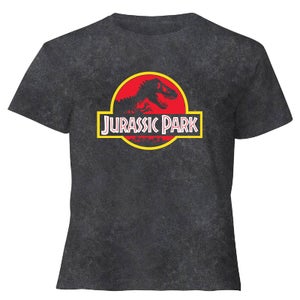 Jurassic Park Classic Logo - Women's Cropped T-Shirt - Black Acid Wash