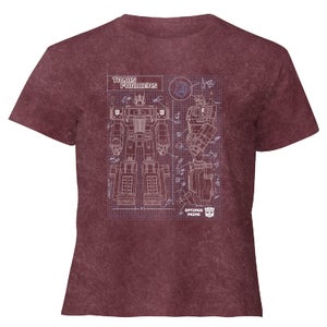 Transformers Optimus Prime Schematic - Women's Cropped T-Shirt - Burgundy Acid Wash