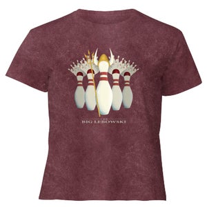 The Big Lebowski Pin Girls - Camiseta corta para mujer - Lavado ácido burdeos