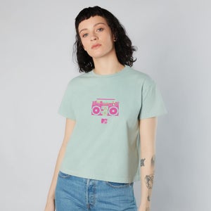 MTV Stereo Women's Cropped T-Shirt - Mint Acid Wash