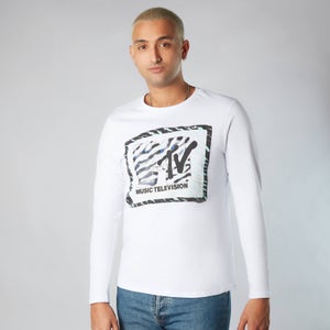 MTV Zebra Pattern Unisex Langarm T-Shirt - Weiß