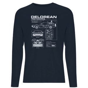 Back To The Future Delorian Schematic Unisex Long Sleeve T-Shirt - Navy