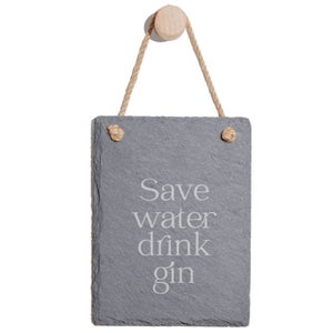 Save Water Drink Gin Engraved Slate Memo Board - Portrait