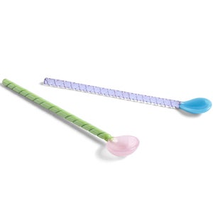 HAY Glass Spoons Twist Set of 2 - Turquoise/Pink