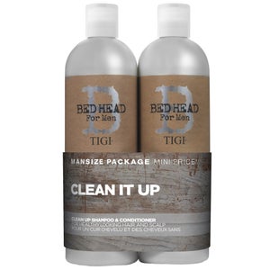 TIGI Bed Head For Men Wash and Care Clean Up Tween Set: Daily Shampoo 750ml & Peppermint Conditioner 750ml