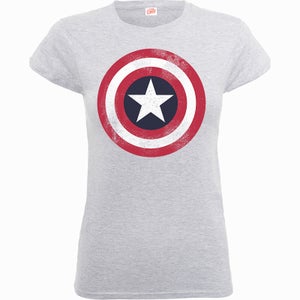 Marvel Avengers Assemble Captain America Distressed Shield Women's T-Shirt - Grey