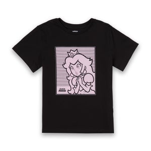 T-Shirt Enfant Retro Line Art Princesse Peach - Super Mario Nintendo - Noir