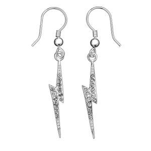Harry Potter Lightning Bolt Drop Earrings Embellished with Crystals - Silver