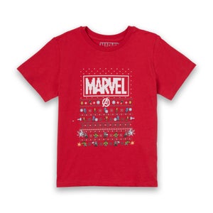 T-Shirt Marvel Avengers Pixel Art Kids Christmas - Rosso