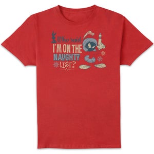 Looney Tunes Martian Who Said Im On The Naughty List Men's Christmas T-Shirt - Red