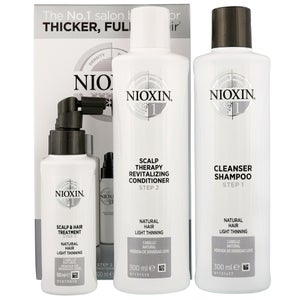 Nioxin 3D Care System System 1, 3 Part System Kit for Natural Hair With Light Thinning