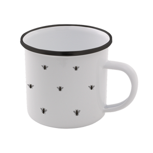 Bee Pattern Enamel Mug – White