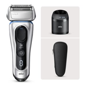 Braun Series 8 8390cc Next Generation, Electric Shaver, Clean&Charge Station, Fabric Case - Silver