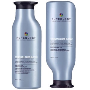 Pureology Strength Cure Blonde Shampoo and Conditioner Strengthening Bundle for Damaged, Blonde Hair with Vegan Formulas