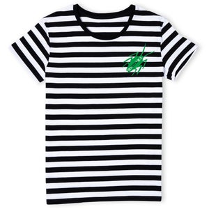 Beetlejuice Cockroach Embroidered Women's T-Shirt - White/Black Striped