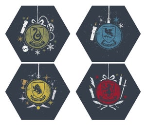 Set de posavasos hexagonal navideño Hogwarts Houses de Harry Potter