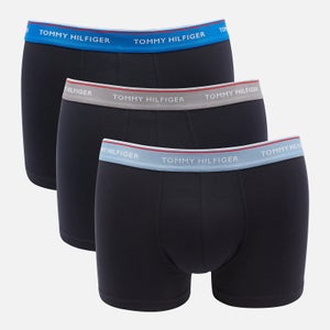 Tommy Hilfiger Men's 3 Pack Trunks with Contrast Waistband - Electric Blue/Sublunar/Moon Blue