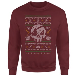 Rare Sea Of Thieves Christmas Knit Jumper Sweatshirt - Burgundy