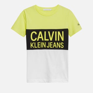 Calvin Klein Jeans Boy's Colour Block Logo Fitted T-Shirt - Yellow Lime