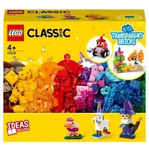 LEGO Classic Mattoncini Trasparenti Creativi, con Animali (Leone, Uccello e Tartaruga), Giochi per Bambini di 4+ Anni, 11013
