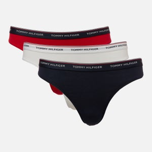 Tommy Hilfiger Women's 3 Pack Essential Thongs - White/Tango Red/Navy Blazer