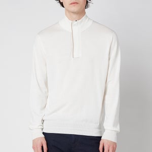 Canali Men's Suede Trim Half Zip Long Sleeve Sweater - White