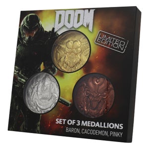 Collection de 3 médaillons Doom 5e anniversaire en édition limitée DUST! - Exclusivité Zavvi