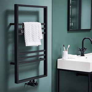 Bathstore Noir Heated Towel Rail Radiator with Ladder Style - 6 Horizontal Square Tubes, Black 800mm x 500mm