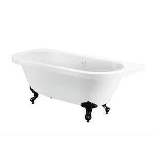 Belmont White Back to Wall Roll Top Bath with Black Feet