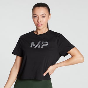 MP 여성용 그래디언트 라인 그래픽 크롭 티셔츠 - 블랙