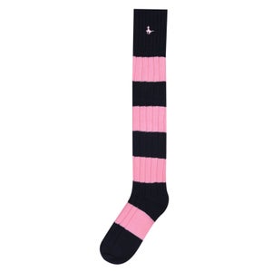 Sawley Ribbed Knee High Socks - Pink Navy Strip