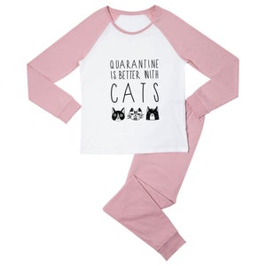 Quarantine Is Better With Cats Women's Pyjama Set - White/Pink